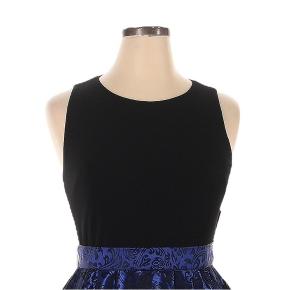 Eliza J Missy Fit & Flare Dress 14 NWT Cobalt Blue Brocade Open Back Cocktail - Picture 4 of 10